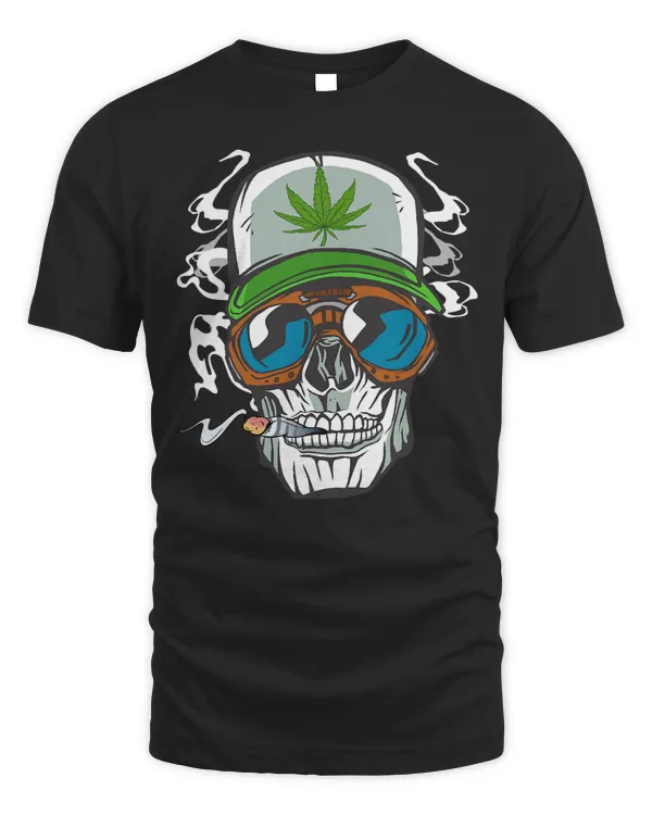 Funny Pothead Skull Cannabis Gift Marijuana Leaf Weed Stoner T-Shirt Copy