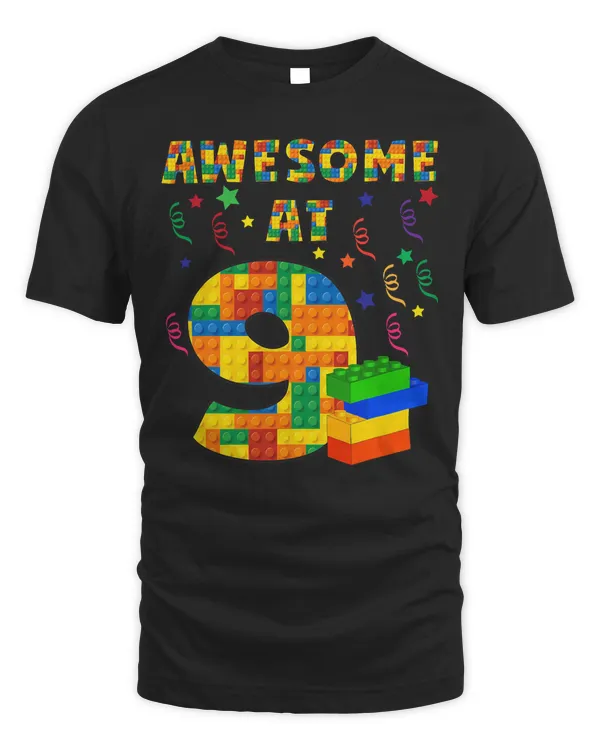 Birthday Shirt Boys Age 9 Nine Building Blocks Bricks Theme