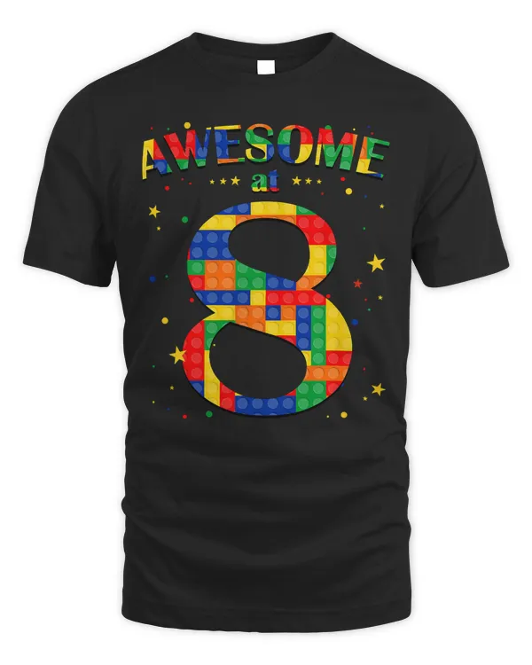 Building Blocks Bricks Awesome at 8 Years Old Birthday Boy T-Shirt
