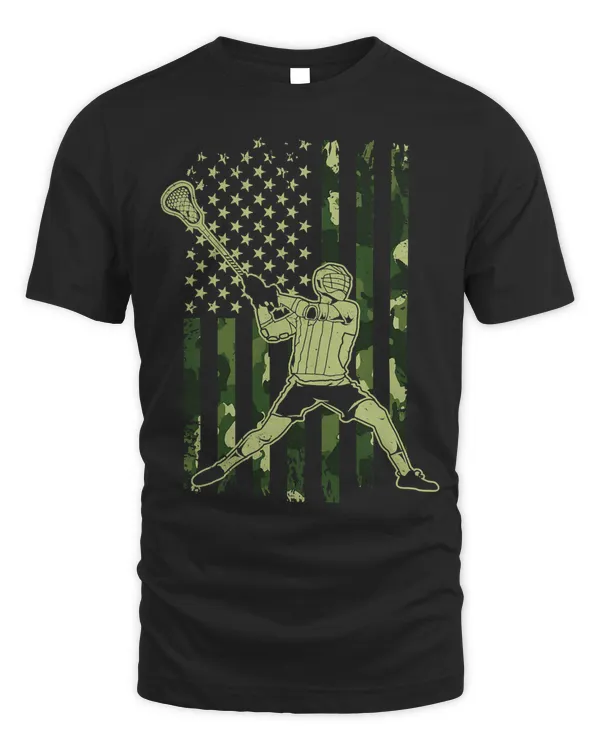 Camouflage American Flag Lacrosse Lover LAX Player LAX Team T-Shirt