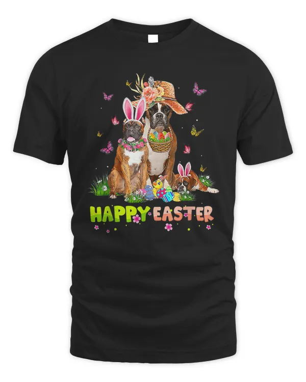 Boxer Dog Happy Easter Bunny Eggs Easter Gift Kids T-Shirt
