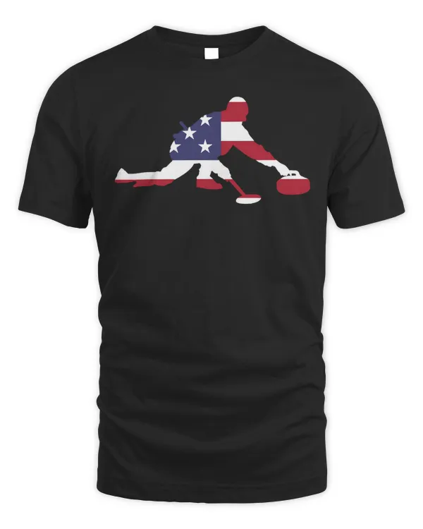 American Flag USA Ice Curling Rock Curler Gift Pullover Hoodie