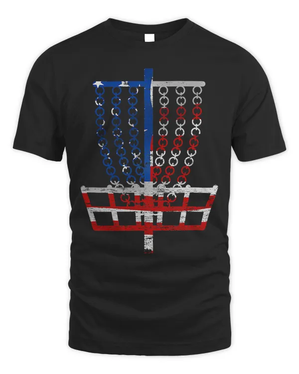 Cool US Flag Disc Golf Basket - Fourth of July Golfer Gift T-Shirt