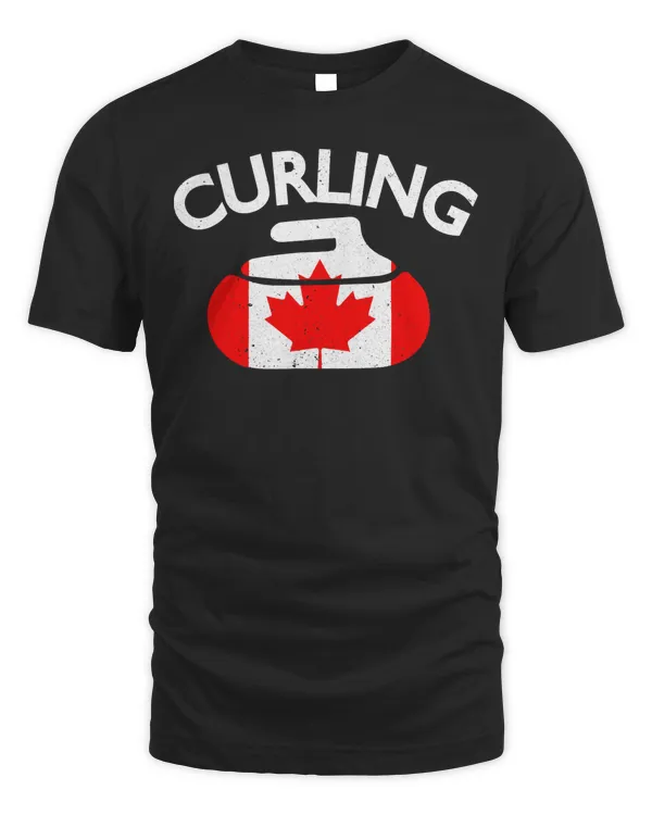 Canadian Flag Curling T-Shirt - Canada Pride Winter Sports