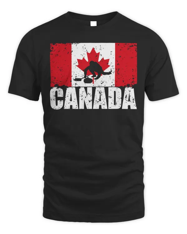Canadian Flag Curling T-shirt for Canada Day Curler Gift Copy