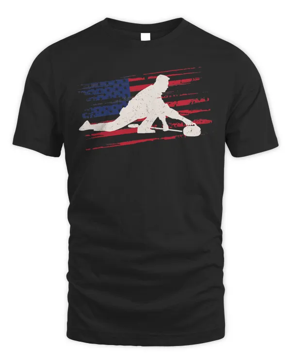 Cool Curling US Flag T-Shirt - Cute Winter Gift For Players
