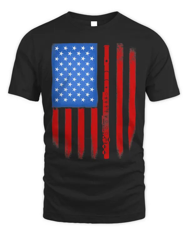 American Flag Flutist Marching Band Flute T-Shirt
