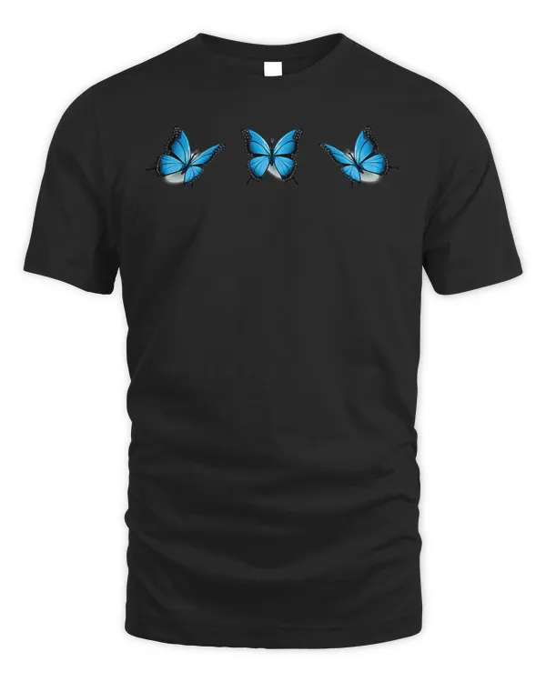 Blue Butterfly Aesthetic Blue Butterflies Teen Girls Women T-Shirt