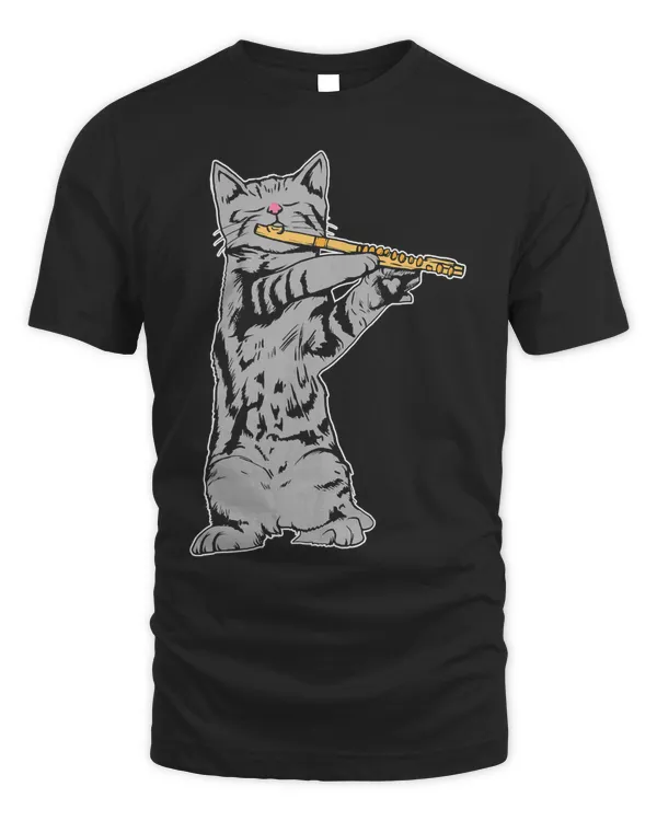 Cat Playing Flute T-shirt Cool Musician Marching Band