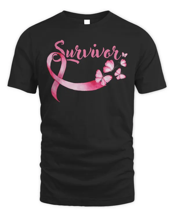 Breast Cancer Awareness Pink Butterflies Ribbon Survivor T-Shirt
