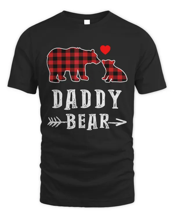 Red Plaid Daddy Bear One Cub Matching Buffalo Pajama Xmas T-Shirt