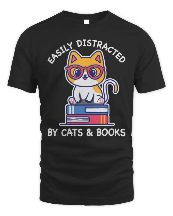 Buy Now easily distracted by cats and books book t-shirt copy