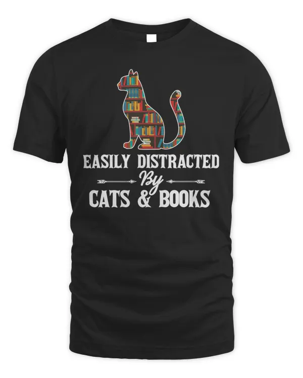Buy Now easily distracted by cats and books book t-shirt