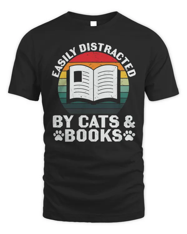 Buy Now easily distracted by cats and books t-shirt