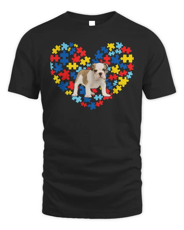 Autism Awareness English Bulldog Heart Dog Dad Dog Mom Gift T-Shirt