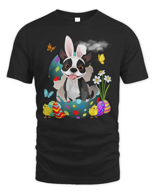 Easter Eggs Boston Terrier Bunny Dog Gifts Dog Dad Dog Mom T-Shirt
