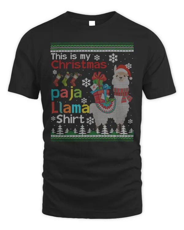 Llama Christmas Pajama This Is My Paja Llama Funny Holiday Shirt T-Shirt
