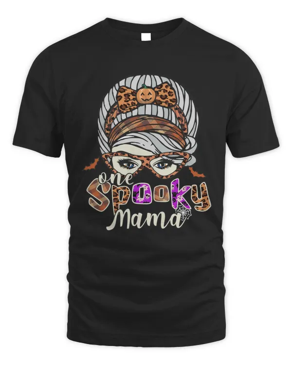 Spooky Mama Messy Bun Pumpkin Bandana Cute Halloween Costume for Mom T-Shirt