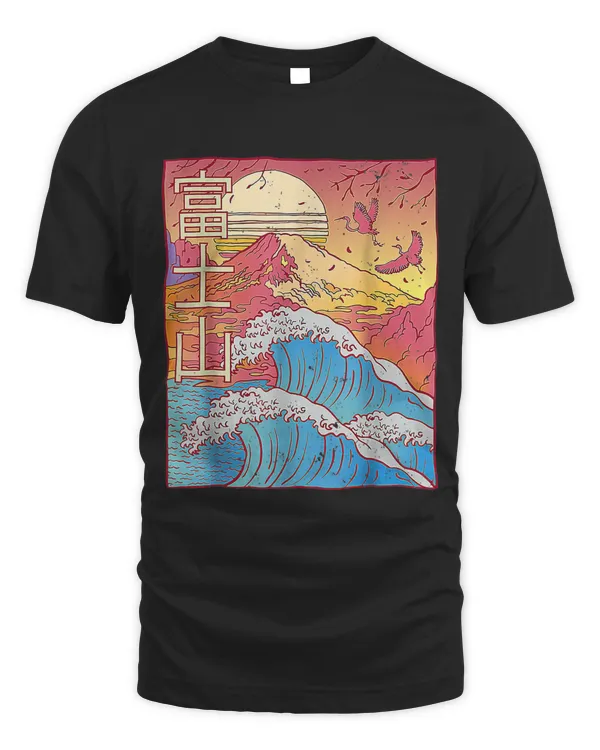 Vintage Retro Mount Fuji Waves Vaporwave 90's Aesthetic