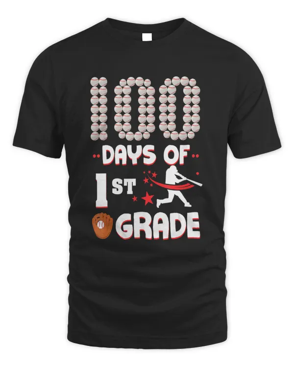 100 Days Of 1st Grade Baseball Sports Funny School Smarter T-Shirt