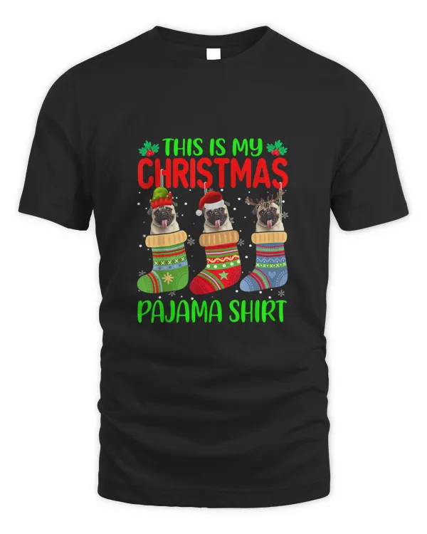Pug Xmas This Is My Christmas Pajama Pug In Socks Lover Kids T-Shirt