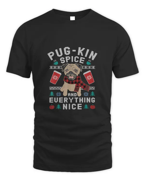 Pug-kin Spice Latte & Pugkin Dog Pug Ugly Christmas Sweater T-Shirt