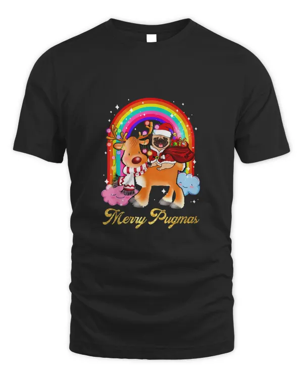 pugmas riding reindeer, merry christmas T-Shirt