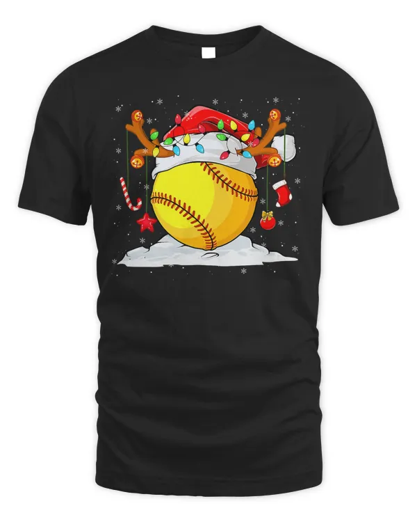 Softball Funny Reindeer Softball Lover Player Santa Hat Christmas 19