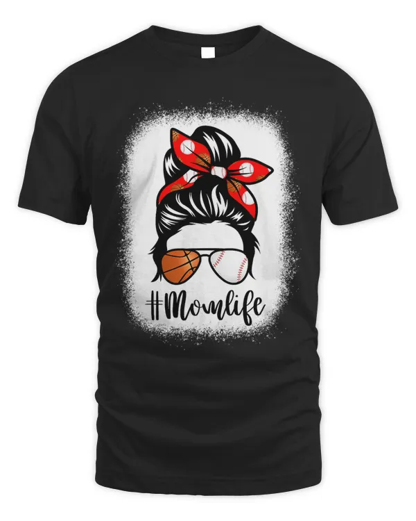 Baseball Bleached Women Mom Life Baseball Messy Bun Basketball Mother 98