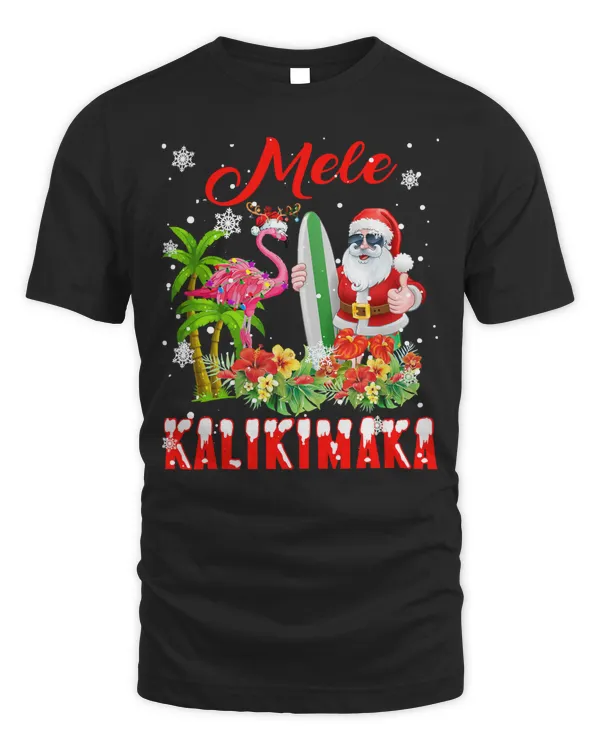 Flamingo Mele Kalikimaka Merry Xmas Hawaiian Flamingo Santa Surfing 482