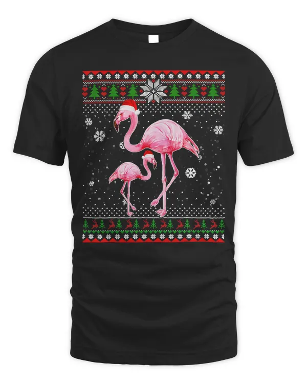 Flamingo Merry Christmas Flamingo Hat Santa In Snow Ugly Sweater 112