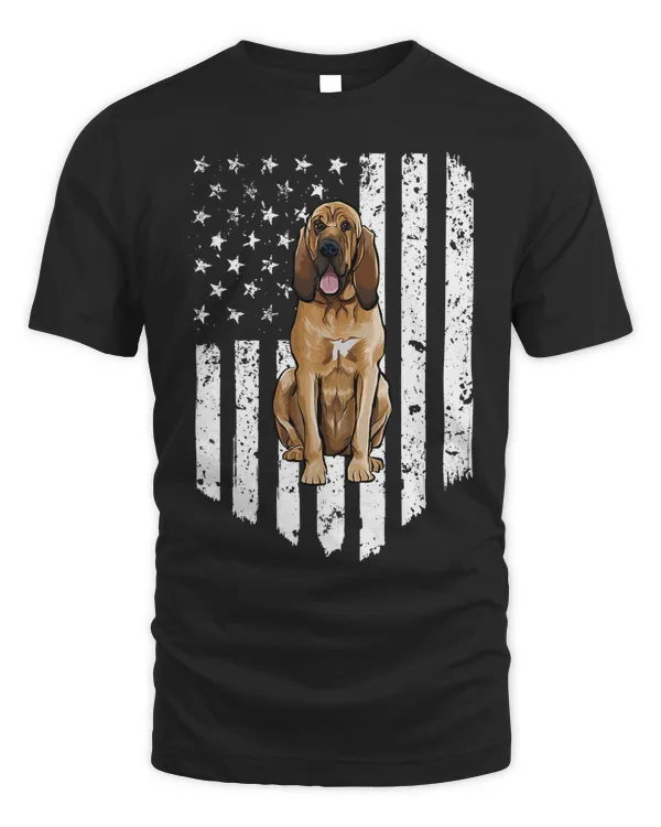 Black White American Flag Bloodhound 4th Of July USA T-Shirt