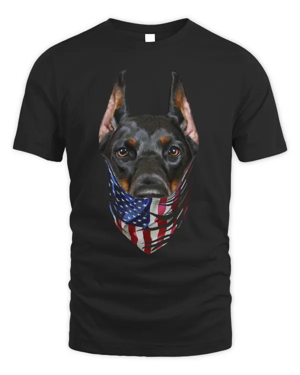 Patriotic Doberman in USA America Bandana, Dog T-Shirt