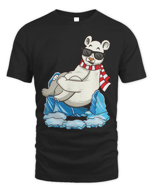 Christmas Polar Bear Sitting On Ice Wearing Holiday Scarf T-Shirt