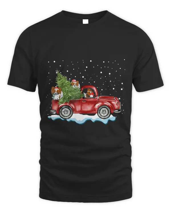 Papillon Dogs Ride Red Truck Christmas Tshirt Xmas Gifts
