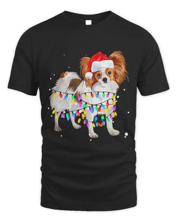 Cute Christmas Lights Papillon Dog Tshirt Cute Gifts for Dog