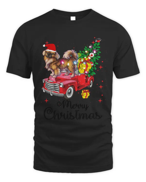 Pekingese Rides Red Truck Christmas Pajama T-Shirt