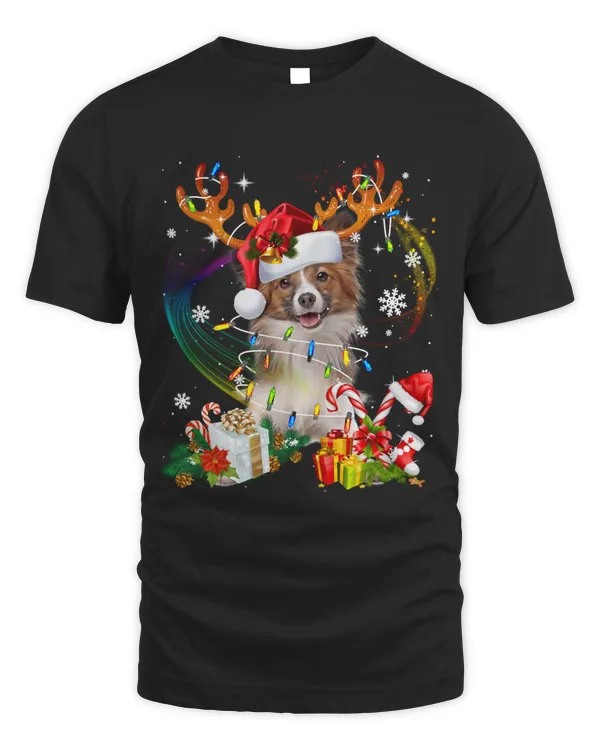 Papillon Reindeer Christmas Lights Funny Dog Xmas Gift Sweatshirt