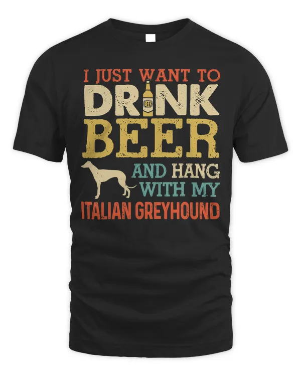 Italian Greyhound Dad Drink Beer Hang With Dog Funny Vintage T-Shirt