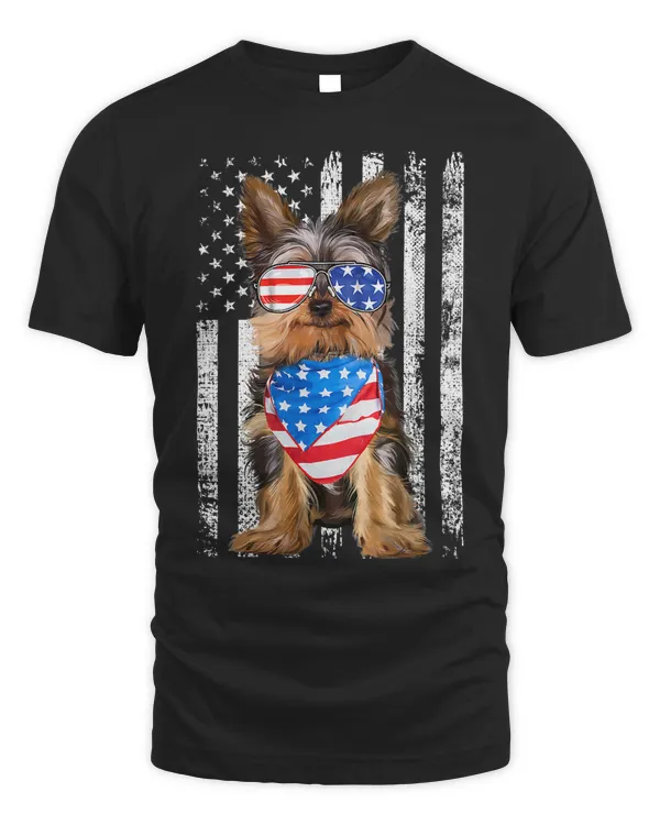 Yorkshire American Flag Patriotic Yorkie Dog 4th Of July Tee T-Shirt