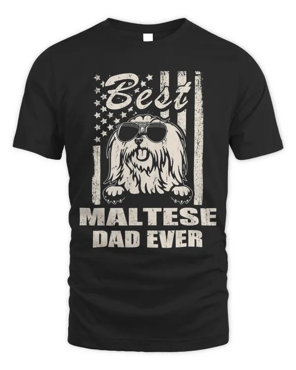 Best Maltese Dad Ever Vintage Retro flag Dog Dad T-Shirt