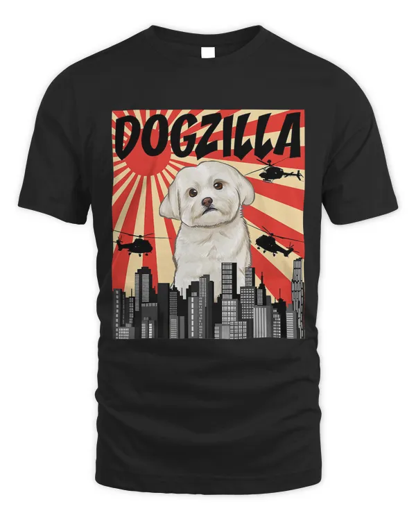 Funny Retro Japanese Dogzilla Maltese T-Shirt