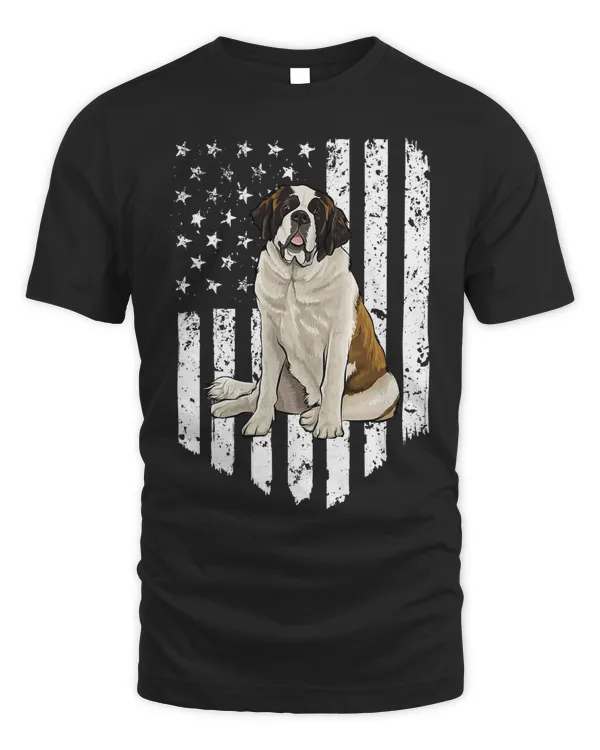 Black White American Flag St. Bernard 4th Of July USA T-Shirt