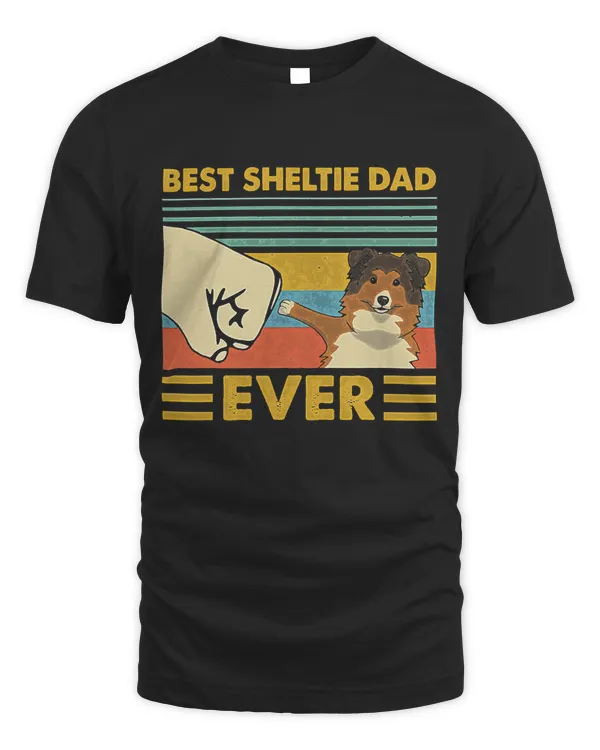 Best Sheltie Dad Ever Retro Vintage Sunset T-Shirt
