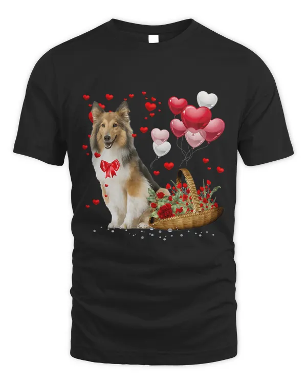Cute Sheltie Dog Balloon Heart Valentine's Day Valentine T-Shirt