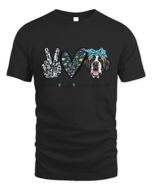 Funny Peace Love Saint Bernard Dog Lover Gift T-Shirt