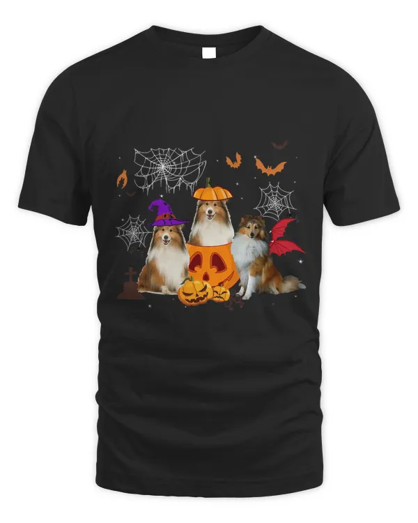 Funny Pumpkin Witch Sheltie Matching Dog Halloween Gifts T-Shirt