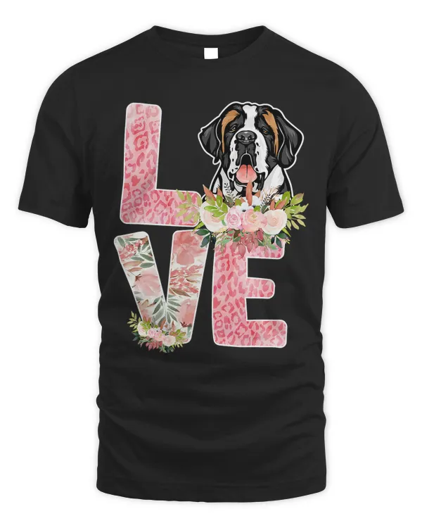 Love My Saint Bernard Dog Lovers Floral Gift T-Shirt