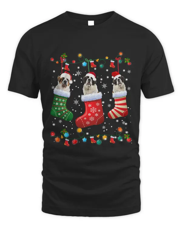 Saint Bernard Christmas Socks Funny Pajama Xmas Dog Lover T-Shirt