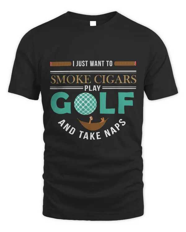 Funny Smoke Cigars Play Golf T-Shirt Cigar Lover Gift Men